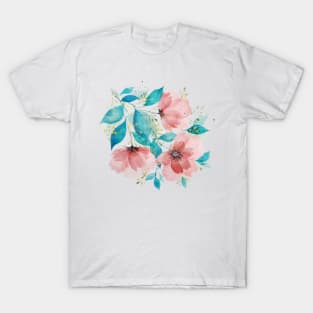 Watercolor Pink and Turquoise Botanical Arrangement 4 T-Shirt